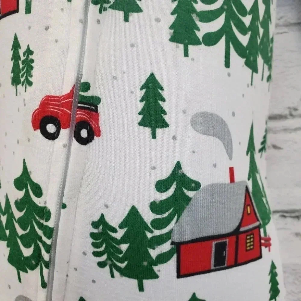 0-3 Month Infant Forest Theme White and Green Footed Christmas Onesies